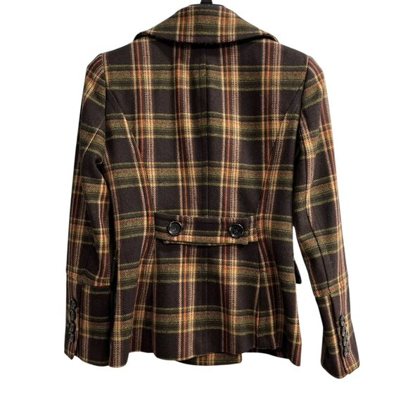 Michael Kors Y2K Jacket Womens S Brown Plaid Wool Blend Peacoat Academia Preppy - Picture 2 of 7